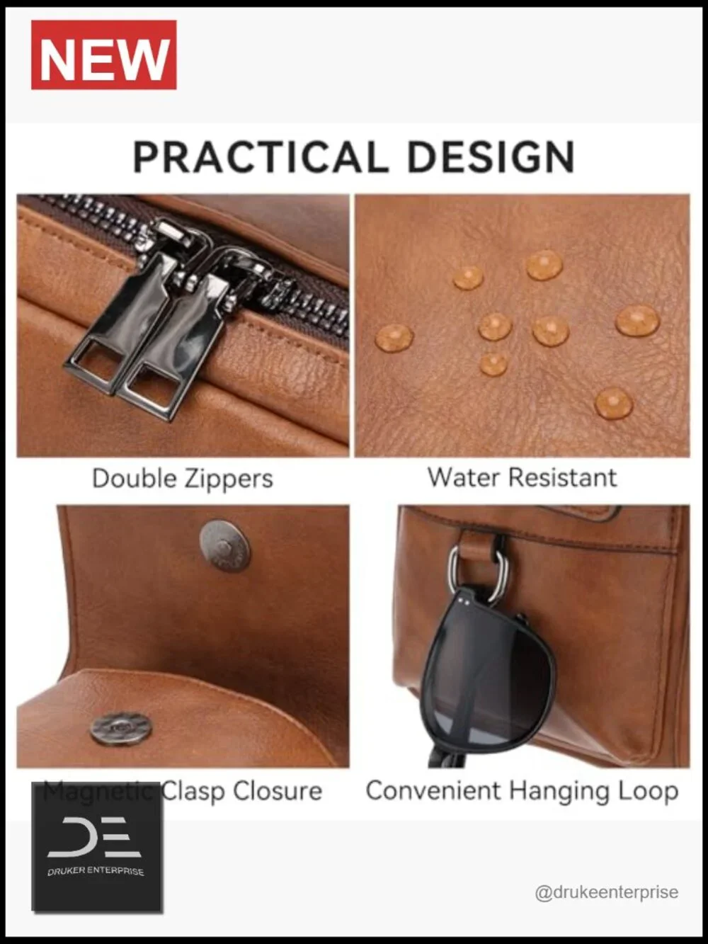 Vegan Leather Messenger Bag Satchel Crossbody Handbag Shoulder Sling Travel Bag